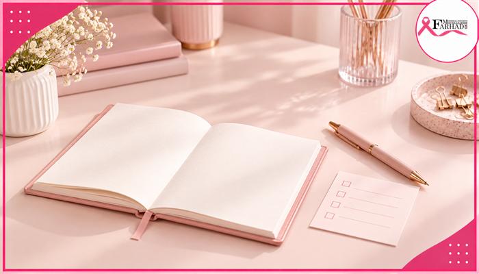 دفترچه یادداشت و چک‌لیست آماده‌کردن سؤال‌ها برای جلسه مشاوره جراحی پستان