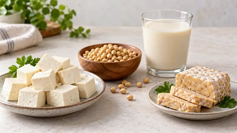توفو، دانه سویا، شیر سویا و تمپه